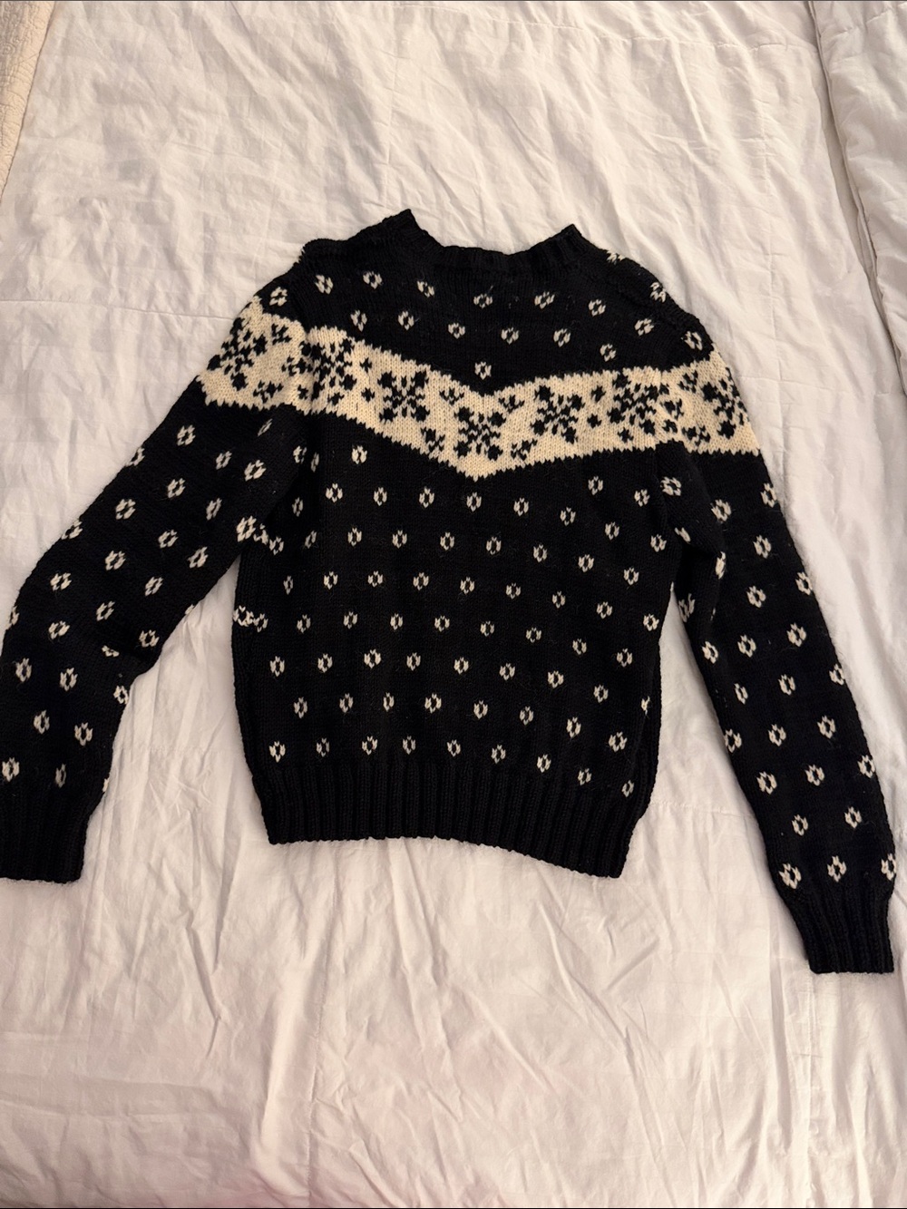 Classic Black & Cream Fair Isle Women's Sweater Hand Knit